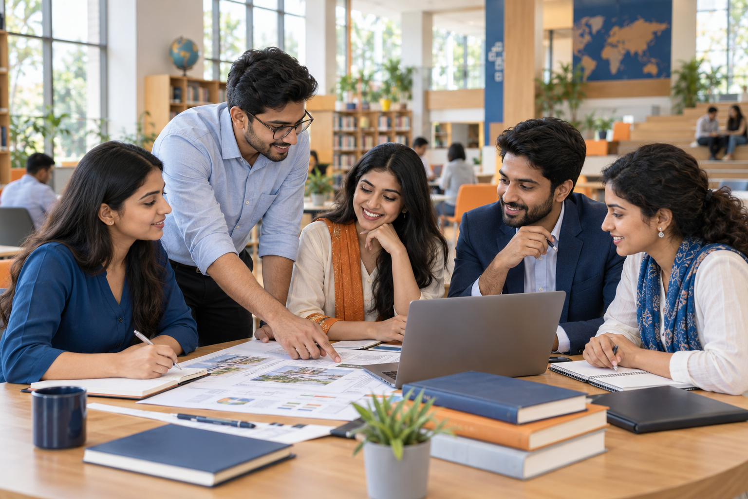 Young education professionals collaborating in a modern learning space
